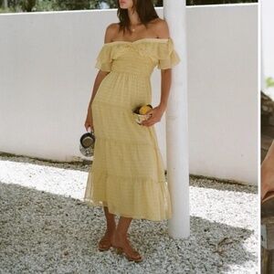 NWT Sabo Skirt Maui Off Shoulder Midi Dress Butter Yellow XS